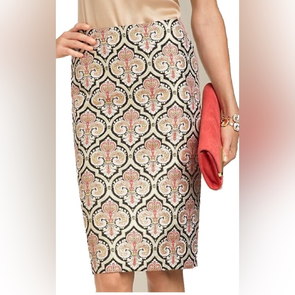 Talbots Dresses & Skirts - New Talbots Damask brocade Gold Ivory Pink Black Pencil Skirt 18